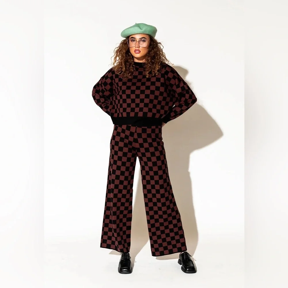 Dressed in LALA Checkered Black and Brown Sweater Set! - Picture 1 of 3